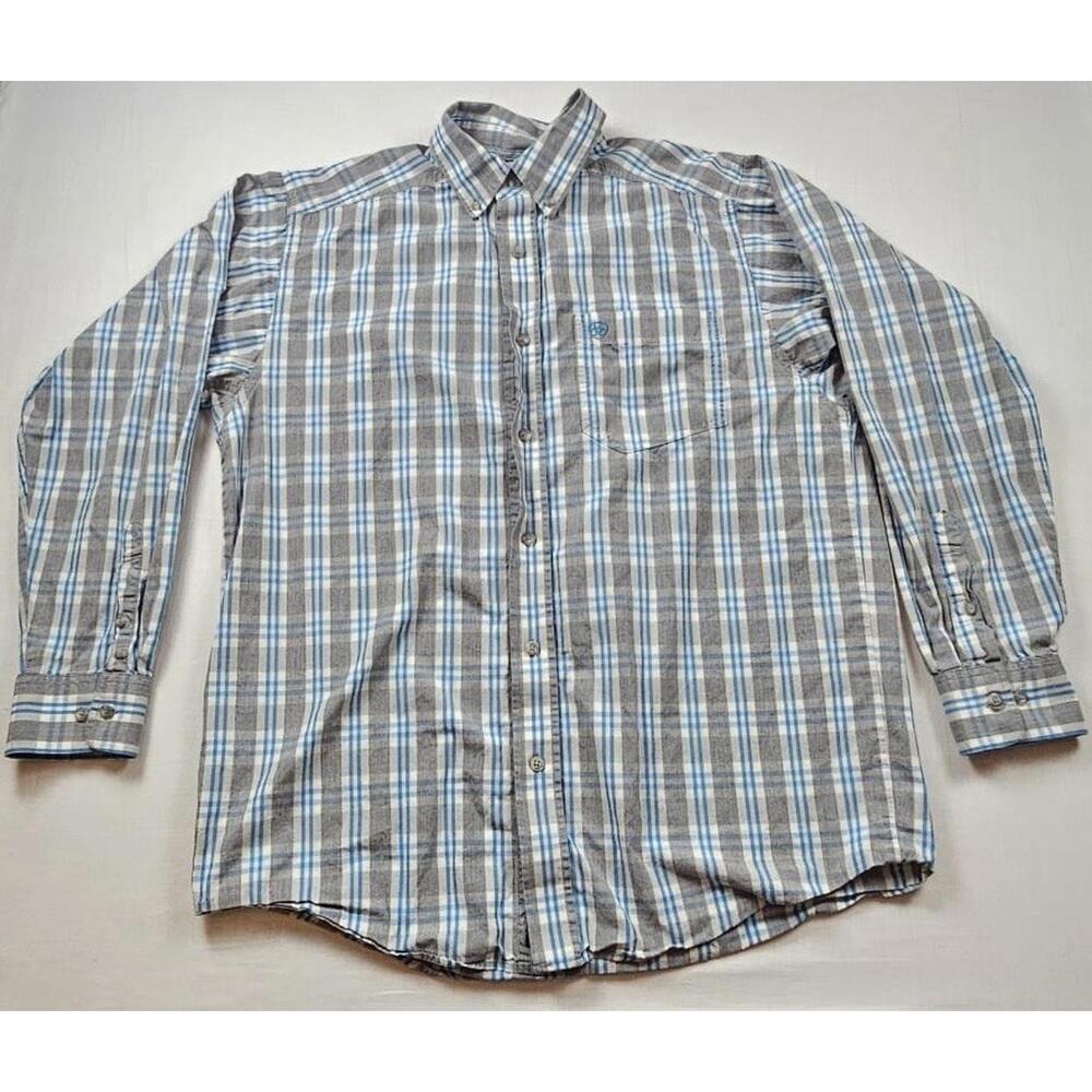 Ariat Pro Series Shirt Mens Medium Plaid Outdoor Western Performance Gray-Blue